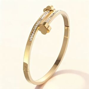 Gold Nail Bracelet with Clover Accents